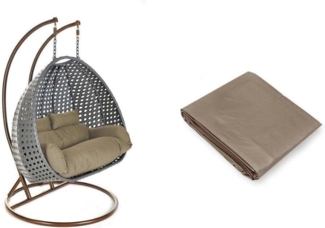 HOME DELUXE 'TWIN' Hängesessel mit Regenabdeckung, Polyrattan grau, 120 x 145 x 195 cm
