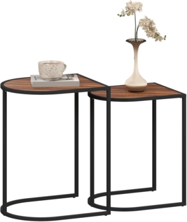 HOMCOM Couchtisch 2er-Set, mit Stahlgestell, stapelbar (Kaffeetisch, 2-St, Eckiger Beistelltisch), für Wohnzimmer, bis 20 kg Belastbar, Braun+Schwarz