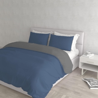 Italian Bed Linen Natural Color Doubleface Bettbezug, 100% Baumwolle, Turteltaube/Creme, kleine Doppelte