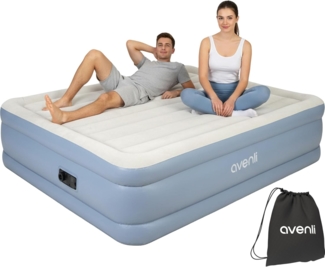 Avenli Luftmatratze Luftbett selbstaufblasend 203 x 152 x 46 cm hoch, (Gästebett aufblasbar mit integrierter Elektropumpe für 2 Personen), Aufblasbares Reise Bett inklusive Pumpe und Tragetasche