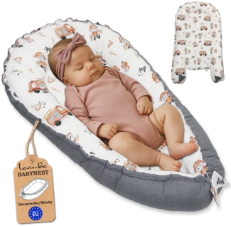 Leanbe Babynest 90x50 cm – Nestchen für Neugeborene aus Baumwolle & Polyester – Kuschelnest fürs Baby, ideal für Herbst & Winter – Babybett für Indoor & Outdoor (GRAU)