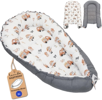 Leanbe Babynest 90x50 cm – Nestchen für Neugeborene aus Baumwolle & Polyester – Kuschelnest fürs Baby, ideal für Herbst & Winter – Babybett für Indoor & Outdoor (GRAU)