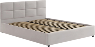 Home Collective Polsterbett 140x200, 160x200 cm mit Stauraum & Lattenrost aus Metall Doppelbett (Bett Bed Stabiler Bettrahmen Gepolstert), mit Hydraulischem Bettkasten, Samt beige 200x140 cm