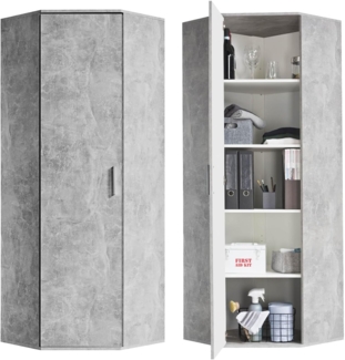 mokebo® Eckschrank in Grau aus Holz 'Der Lange' moderner Mehrzweckschrank für Flur, Schlafzimmer und Wohnzimmer, Schrank & Haushaltsschrank | 64 x 180 x 64 (B/H/T in cm) | Betonoptik