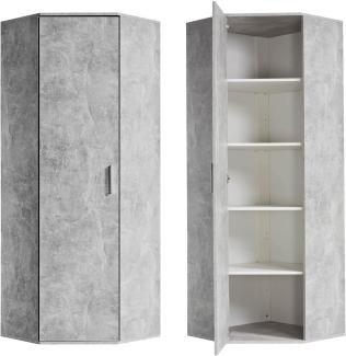 mokebo® Eckschrank in Grau aus Holz 'Der Lange' moderner Mehrzweckschrank für Flur, Schlafzimmer und Wohnzimmer, Schrank & Haushaltsschrank | 64 x 180 x 64 (B/H/T in cm) | Betonoptik