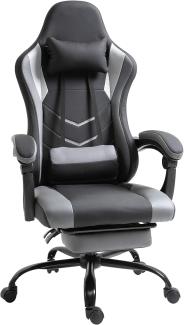 Vinsetto Ergonomischer Gaming Stuhl Bürostuhl Schreibtischstuhl, Drehstuhl Höhenverstellbar, Verstellbares Massage Lendenkissen mit Fußstützen Schwarz 62 x 52 x 128 cm