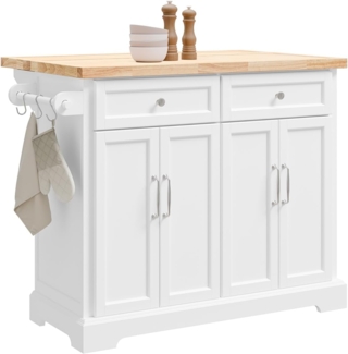 SoBuy FKW71-WN Kücheninsel Küchenwagen mit erweiterbarer Arbeitsplatte Küchenschrank Servierwagen Holz weiß BHT ca. : 115 x 92 x 46-71cm