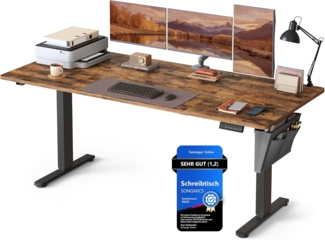 SONGMICS Höhenverstellbarer Schreibtisch elektrisch, 180x80 cm, Verstellbarer Tisch, Memory-Funktion für 4 Höhen, für Büro, vintagebraun LSD138K01