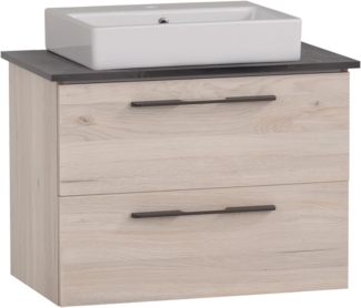 Schildmeyer Waschtisch Maxim 701844, eckiges Aufsatzbecken, sandeiche Dekor/Marmor Optik