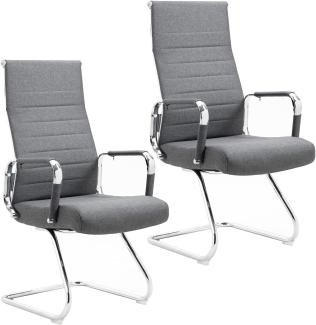 SVITA ELEGANCE COMFORT 2x Besucherstuhl Stoff Freischwinger mit Armlehne Hellgrau