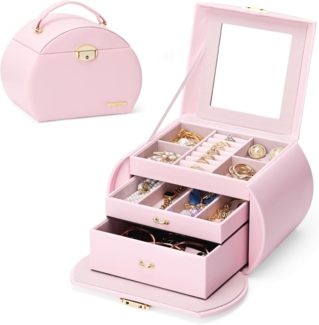 Yorbay Schmuckkasten Schmuckkoffer komplett abschließbar Schmuckkasten (Mit 3 Ebenen, Mit Spiegel), Schmuckkästchen für Halsketten, Ringe, Armbänder, Ohrringe, Brille