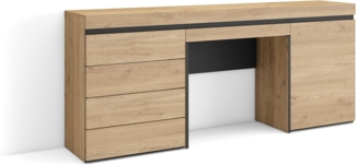 Skraut Home | Schminktisch | Frisiertisch mit Stauraum | 177 x 75 x 35 cm | mit Schublade | Kommode mit Schubladen | Moderner Stil | Eiche