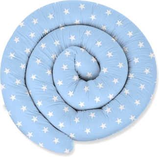 ekm trade XXXL 400 cm Bettschlange für Allergiker Bettkissen Stillkissen Bettrolle Zierkissen Bettumrandung Schlange Handmade 100% Baumwolle (21 – Blau – Weiße Sterne, 400 cm)
