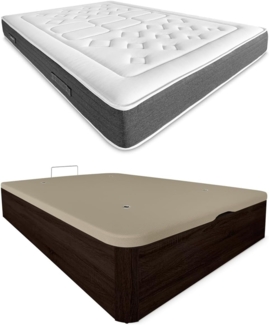 DUÉRMETE ONLINE - Packung viskoelastische Matratze Bio Nature Dicke 24 cm + Klappbett aus Holz, große Kapazität | Farbe Wengue 135x190