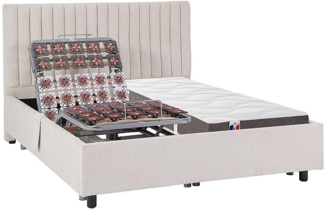 Vente-unique - Dekoratives Bett mit elektrischer Relaxfunktion mit Tellern + 3-Zonen-Matratze aus 100 % Latex - 2 x 70 x 190 cm - Stoff - Beige - TIARI von YSMÉE