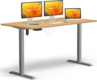 HighDesk SMART Höhenverstellbarer Schreibtisch (Silber + Buche I 160x80 cm) - Elektrischer Sitz- & Stehtisch mit Tischplatte - Stehschreibtisch Elektrisch Höhenverstellbar - von Krieg