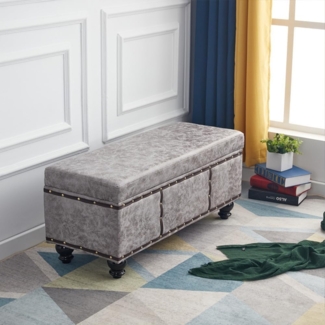 Shally Dogan Truhe für den Innenbereich mit gepolstertem Sitz, Bezug aus Nubukleder, Fußhocker für Schlafzimmer, Wohnzimmer, 80 x 40 x 43 cm (Grau)