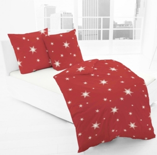 JACK Bettwäsche JACK by Dormisette Fein Biber Bettwäsche Stern Sterne Rot Weiß, Biber, 3 teilig, 200x220 / 240x220 cm, Übergröße, Biberbettwäsche mit Sternenmotiv