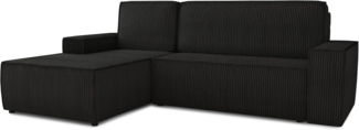 Ecksofa Totti L mit Schlaffunktion und Bettkasten - Cord Stoff - L-Form Couch, Polstersofa, Schlafsofa, Sofagarnitur (Schwarz (Poso 135) Seite: Links)