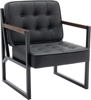 COLAMY Mid Century Modern ohrensessel, Bequeme Lounge Sessel, Brauner Leder Accent Chair, Kunstleder Empfangssessel mit Metallbeinen für Wohnzimmer Schlafzimmer Empfangsraum Wartezimmer, Schwarz
