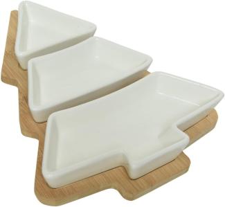 Tapas Set WEIHNACHTSBAUM - Bambus - 3 Keramikschalen - L: 27,5cm - natur, weiß