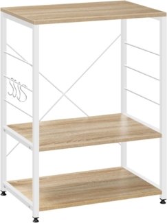 WOLTU RGB9309hei Küchenregal Standregal Mikrowellenhalter Bäcker Regal Metallregal aus Holz und Stahl, mit 3 Ablagen, ca. 60 x 40 x 82 cm, Weiß + Hell Eiche