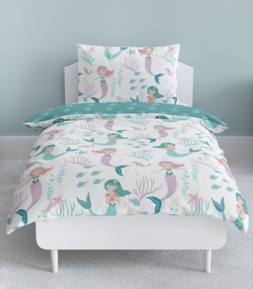 LINKHOFF Kinderbettwäsche Kinder Bettwäsche-Set 135x200cm Meerjungfrau in Türkis Blau, Mädchen Bettwäsche Meerjungfrauen und Sterne mit Reißverschluss