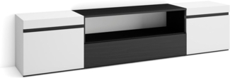 Skraut Home | TV-Schrank, Lowboard | für Wohnzimmer und Esszimmer | 200 x 45 x 35 cm | Für TV-Geräte bis zu 80" | Fernsehtisch | Moderner Stil | Weiß und Schwarz
