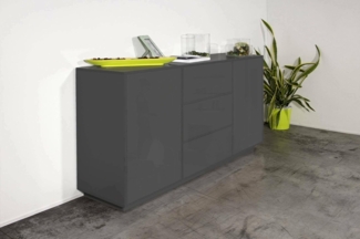 Dmora - Kommode Umberto, Küchen-Sideboard mit 2 Türen und 3 Schubladen, Wohnzimmer-Buffet, 100% Made in Italy, 160 x 41 x 86 cm, glänzendes Anthrazit,