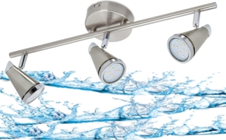 TRANGO LED Deckenleuchte, 3-flammig 1009-32 LED Badleuchte IP44 WET Bad Deckenleuchte in Nickel matt & Chrom, Flurlampe, WC Lampe, Deckenlampe, Deckenstrahler, inklusive 3x 5 W GU10 LED Leuchtmittel Spots schwenkbar