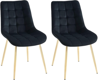 Vente-unique - Polsterstuhl 2er-Set - Samt & goldfarbenes Metall - Schwarz - OLLUA