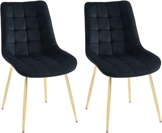 Vente-unique - Polsterstuhl 2er-Set - Samt & goldfarbenes Metall - Schwarz - OLLUA