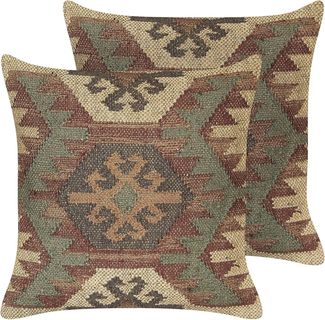 Kissen 2er Set Geometrisches Muster CUMBUM Jute 45 x 45 cm Braun
