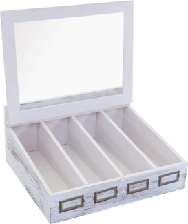 Besteckkiste HWC-C25, Holzbox mit Deckel Besteckkasten, Paulownia 17 x 37 x 33 cm ~ weiß, shabby