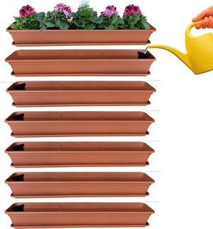 6er Blumenkasten Set Balkonkasten Pflanzkasten Terracotta mit Bewässerungssystem und Balkonkasten Untersetzer 100cm