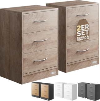 Casaria Nachttisch 2er Set 54 x 39 x 28 cm 3 Schubladen Kabelführung Wandbefestigung Boxspringbett Schlafzimmer Nachtschrank Nachtkonsole Nachtkommode Eiche