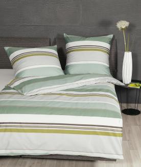 Janine Mako-Satin Bettwäsche J.D. 87090 salbeigrün oliv silbergrau|155x220 cm + 80x80 cm