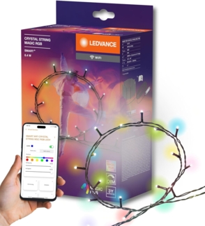 LEDVANCE Smarte RGB Lichterkette mit 200 MAGIC LEDs, steuerbar über Alexa, Google, WiFi und Smart+ App, IP44, DIY-Modus, Musik-Sync, 16 Mio. Farben, für Feste & Feiern, Weihnachten
