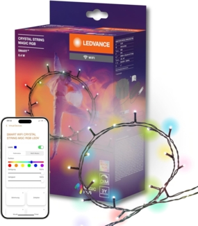 LEDVANCE Smarte RGB Lichterkette mit 200 MAGIC LEDs, steuerbar über Alexa, Google, WiFi und Smart+ App, IP44, DIY-Modus, Musik-Sync, 16 Mio. Farben, für Feste & Feiern, Weihnachten