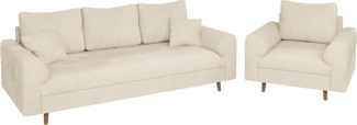 S-Style Möbel Polstergarnitur 3+1 Kristian mit Holzfüßen im skandinavischen Stil aus Chenille-Stoff, (1x 3-Sitzer-Sofa, 1x Sessel), mit Wellenfederung