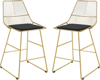 HOMCOM Barhocker Satz von 2 Barhockern, Moderne Theke, Höhe Draht (Barstühle, 2 St, Hocker), mit abnehmbares Kissen, Gold
