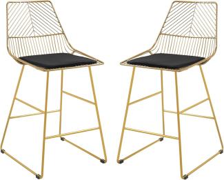 HOMCOM Barhocker Satz von 2 Barhockern, Moderne Theke, Höhe Draht (Barstühle, 2 St, Hocker), mit abnehmbares Kissen, Gold