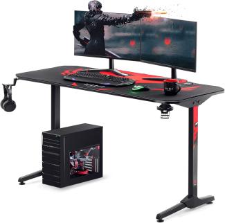 Diablo X-Mate 1400 Gaming Tisch Schreibtisch PC Computertisch Ergonomisch Carbon Tischplatte Kopfhörerhaken Getränkehalter Rutschfester Fußschutz (140 x 76 x 66 cm)