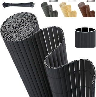 Sekey PVC Sichtschutzmatte 90x400 cm Doppelte Verstärkung Innen, Balkon Sichtschutz mit Kabelbindern, Sichtschutzzaun Windschutz Wasserdicht ohne Bohren für Balkon Garten, Anthrazit