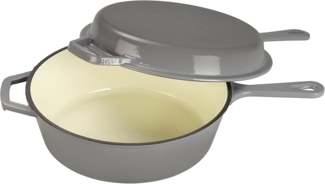 ECHTWERK Bratpfanne Grillpfanne 2-in-1 Set, Gusseisen (Schmortopf aus Gusseisen inklusive Deckel), Emaille-Beschichtung. Kombi-Schmortopf.