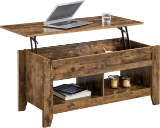 Yaheetech Couchtisch Höhenverstellbar Kaffeetisch Wohnzimmertisch mit Ablagefach Holz Sofatisch Beistelltisch für Wohnzimmer, Rostbraun