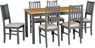 Essgruppe Nilo 7 Tischgruppe Graphit grau feiner Strukturstoff beige 7-teilig