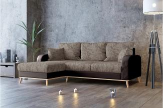 Stylefy Ontario Ecksofa Strukturstoff BERLIN Kunstleder MADRYT Hellbraun Dunkelbraun Links