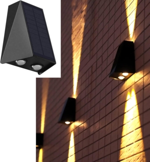 Arnusa LED Außen-Wandleuchte Solar Wandleuchte Wandstrahler Wandlampe LED UP-Down kabellos, Tageslichtsensor, LED fest integriert, Warmweiß