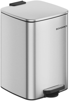 Songmics Mülleimer Küche, 20 Liter Abfalleimer, Tretmülleimer, Stahl, mit Inneneimer, Softclose, Offenhaltefunktion, metallicsilber LTBDE592E01